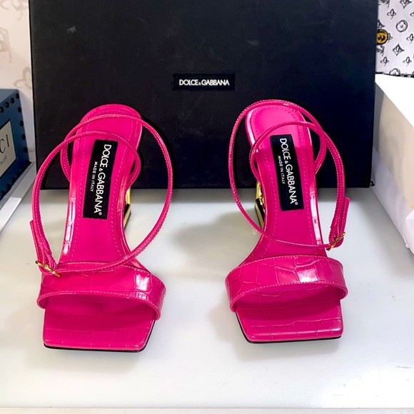 New Dolce & Gabbana Embossed DG Pink Gold Heel Sandals Size US 6 | EU 36.5 - Picture 4 of 10